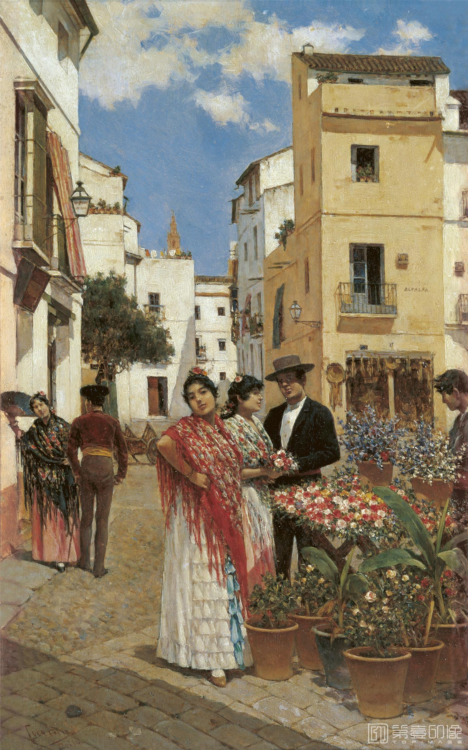 油画-西班牙喀门蒂森美术馆藏画-Joaquín Turina y Areal Plaza de La Alfalfa Sevilla-093